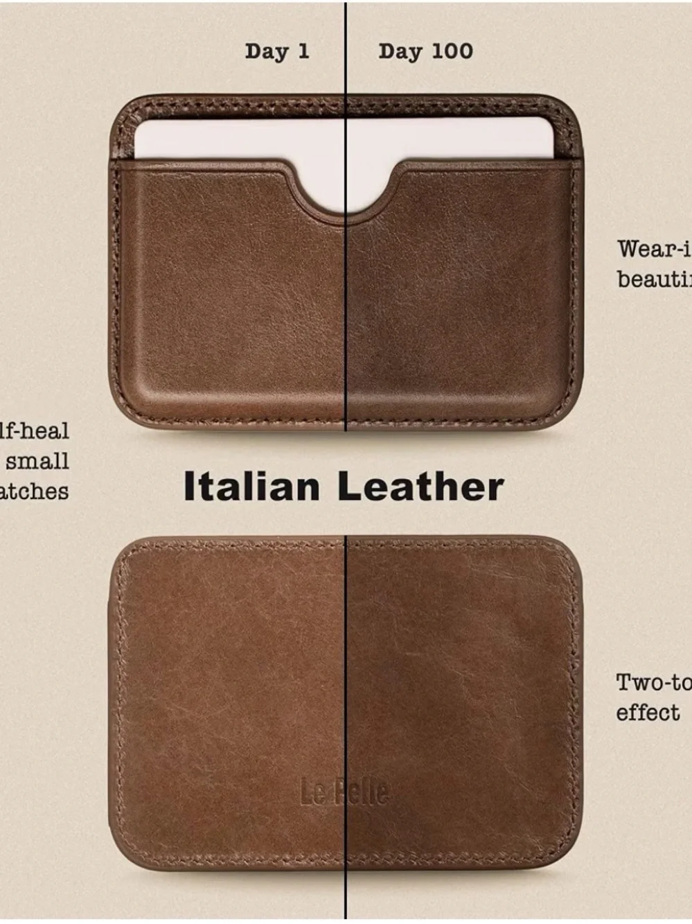 Slim Brown Leather Magnetic Card Wallet for Phones